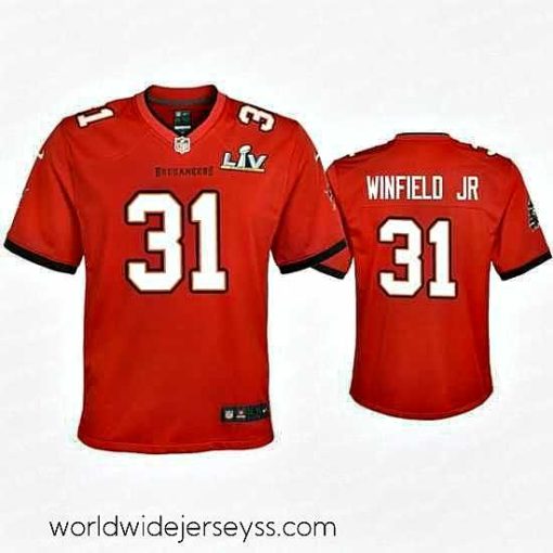 Superbly made Antoine Winfield Jr. Buccaneers Red Super Bowl Lv Game Jersey