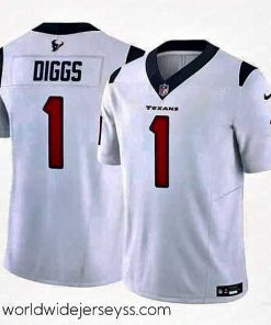 Superbly made Houston Texans 1 Stefon Diggs White 2024 F.U.S.E Vapor Untouchable Limited Stitched Football Jersey