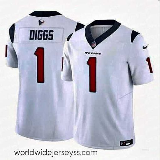 Superbly made Houston Texans 1 Stefon Diggs White 2024 F.U.S.E Vapor Untouchable Limited Stitched Football Jersey