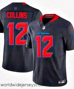 Marvelously styled Houston Texans 12 Nico Collins Navy 2024 2nd Alternate F.U.S.E Vapor Stitched Jersey