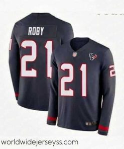Exquisitely designed Houston Texans 21 Bradley Roby Limited Navy Blue Therma Long Sleeve Football Jersey