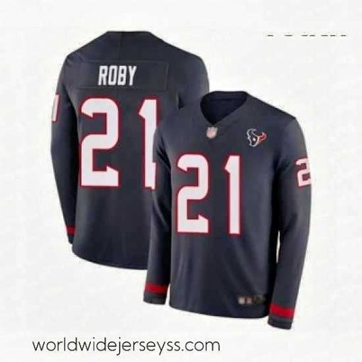 Exquisitely designed Houston Texans 21 Bradley Roby Limited Navy Blue Therma Long Sleeve Football Jersey