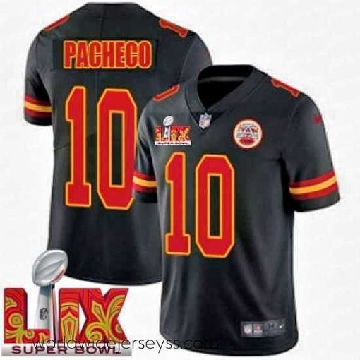 Exceptionally fashioned Kansas City Chiefs Isiah Pacheco #10 Black 2024 2025 Super Bowl LIX F.U.S.E Stitched Jersey
