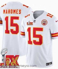 Exceptionally fashioned Kansas City Chiefs Patrick Mahomes #15 White 2024 2025 Super Bowl LIX F.U.S.E Stitched Jersey