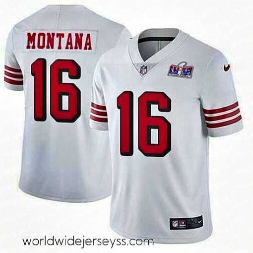 Marvelously styled NFL San Francisco 49ers 16 Joe Montana White Throwback Vapor Untouchable Limited Stitched 2024 Super Bowl LVIII Jersey