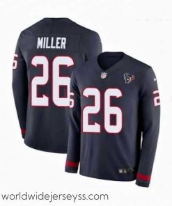Exquisitely designed Nike Houston Texans 26 Lamar Miller Limited Navy Blue Therma Long Sleeve NFL Jersey