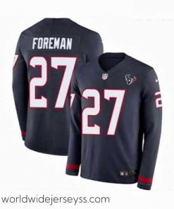 Superbly made Nike Houston Texans 27 DOnta Foreman Limited Navy Blue Therma Long Sleeve NFL Jerse