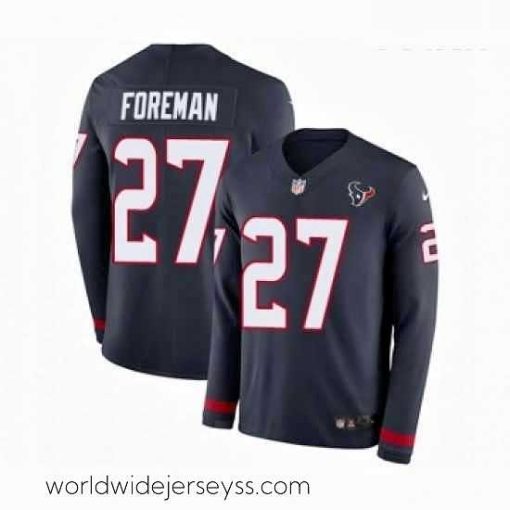 Superbly made Nike Houston Texans 27 DOnta Foreman Limited Navy Blue Therma Long Sleeve NFL Jerse