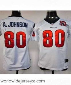 Marvelously styled Nike Houston Texans #80 Andre Johnson White Nike NFL Jerseys W 10th Patch