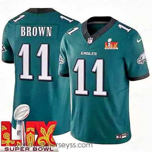 Marvelously styled Philadelphia Eagles A.J. Brown #11 Green 2024 2025 Super Bowl LIX F.U.S.E Stitched NFL Jersey