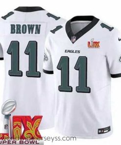 Marvelously styled Philadelphia Eagles A.J. Brown #11 White 2024 2025 Super Bowl LIX F.U.S.E Stitched NFL Jersey