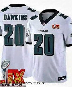 Exquisitely designed Philadelphia Eagles Brian Dawkins #20 White 2024 2025 Super Bowl LIX F.U.S.E Stitched NFL Jersey