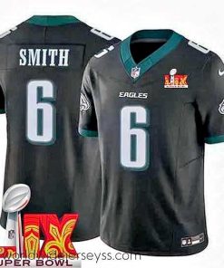 Superbly made Philadelphia Eagles DeVonta Smith #6 Black 2024 2025 Super Bowl LIX F.U.S.E Stitched NFL Jersey