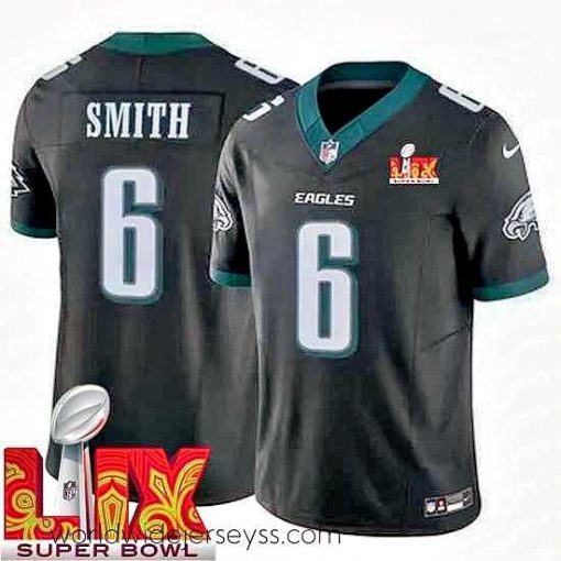 Superbly made Philadelphia Eagles DeVonta Smith #6 Black 2024 2025 Super Bowl LIX F.U.S.E Stitched NFL Jersey