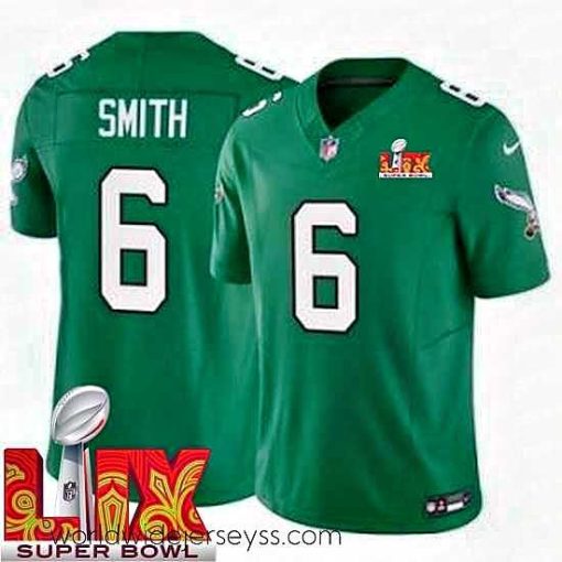 Exceptionally fashioned Philadelphia Eagles DeVonta Smith #6 Kelly Green 2024 2025 Super Bowl LIX F.U.S.E Stitched NFL Jersey