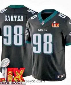 Superbly made Philadelphia Eagles Jalen Carter #98 Black 2024 2025 Super Bowl LIX F.U.S.E Stitched NFL Jersey
