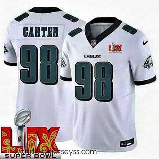 Finely crafted Philadelphia Eagles Jalen Carter #98 White 2024 2025 Super Bowl LIX F.U.S.E Stitched NFL Jersey