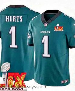 Exquisitely designed Philadelphia Eagles Jalen Hurts #1 Green 2024 2025 Super Bowl LIX F.U.S.E Stitched NFL Jersey
