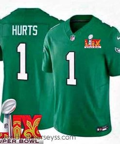 Finely crafted Philadelphia Eagles Jalen Hurts #1 Kelly Green 2024 2025 Super Bowl LIX F.U.S.E Stitched NFL Jersey
