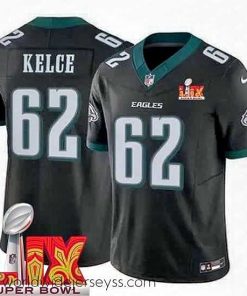 Finely crafted Philadelphia Eagles Jason Kelce #62 Black 2024 2025 Super Bowl LIX F.U.S.E Stitched NFL Jersey
