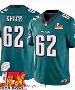 Superbly made Philadelphia Eagles Jason Kelce #62 Green 2024 2025 Super Bowl LIX F.U.S.E Stitched NFL Jersey