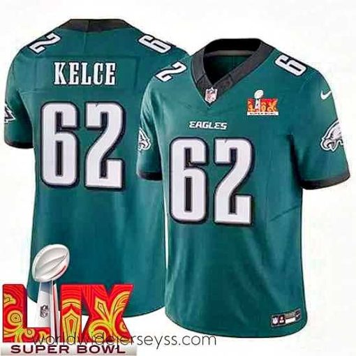 Superbly made Philadelphia Eagles Jason Kelce #62 Green 2024 2025 Super Bowl LIX F.U.S.E Stitched NFL Jersey