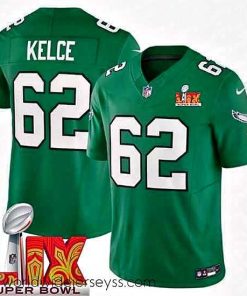 Superbly made Philadelphia Eagles Jason Kelce #62 Kelly Green 2024 2025 Super Bowl LIX F.U.S.E Stitched NFL Jersey