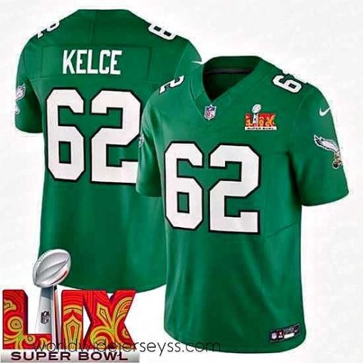 Superbly made Philadelphia Eagles Jason Kelce #62 Kelly Green 2024 2025 Super Bowl LIX F.U.S.E Stitched NFL Jersey
