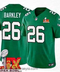 Finely crafted Philadelphia Eagles Saquon Barkley #26 Kelly Green 2024 2025 Super Bowl LIX F.U.S.E Stitched NFL Jersey