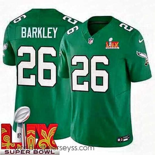 Finely crafted Philadelphia Eagles Saquon Barkley #26 Kelly Green 2024 2025 Super Bowl LIX F.U.S.E Stitched NFL Jersey